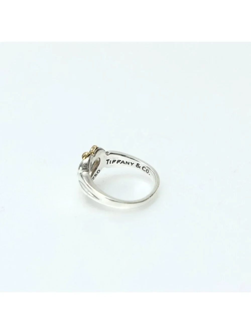 Tiffany & Co Vintage Ring Heart Ribbon 18K Yellow Gold 925 Sterling Silver
